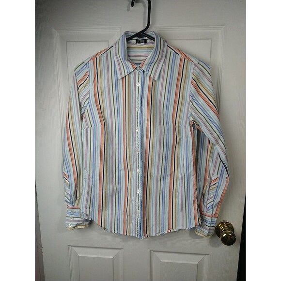 J. Crew Woman S Long Sleeve Collared Button Rainbow Striped Shirt Preppy... - Picture 1 of 9